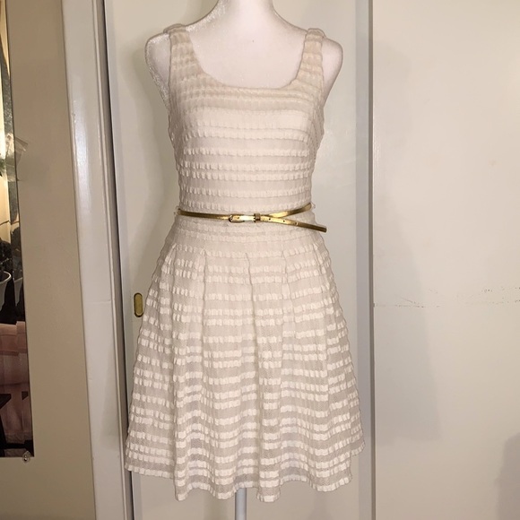 Guess White Fit and Flare Gold Belted Dress - Picture 2 of 10